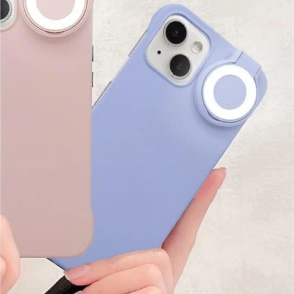 Brand New Selfie Ring Light Flip Phone Case for iPhone 14 Pro Max 3 Modes Blue